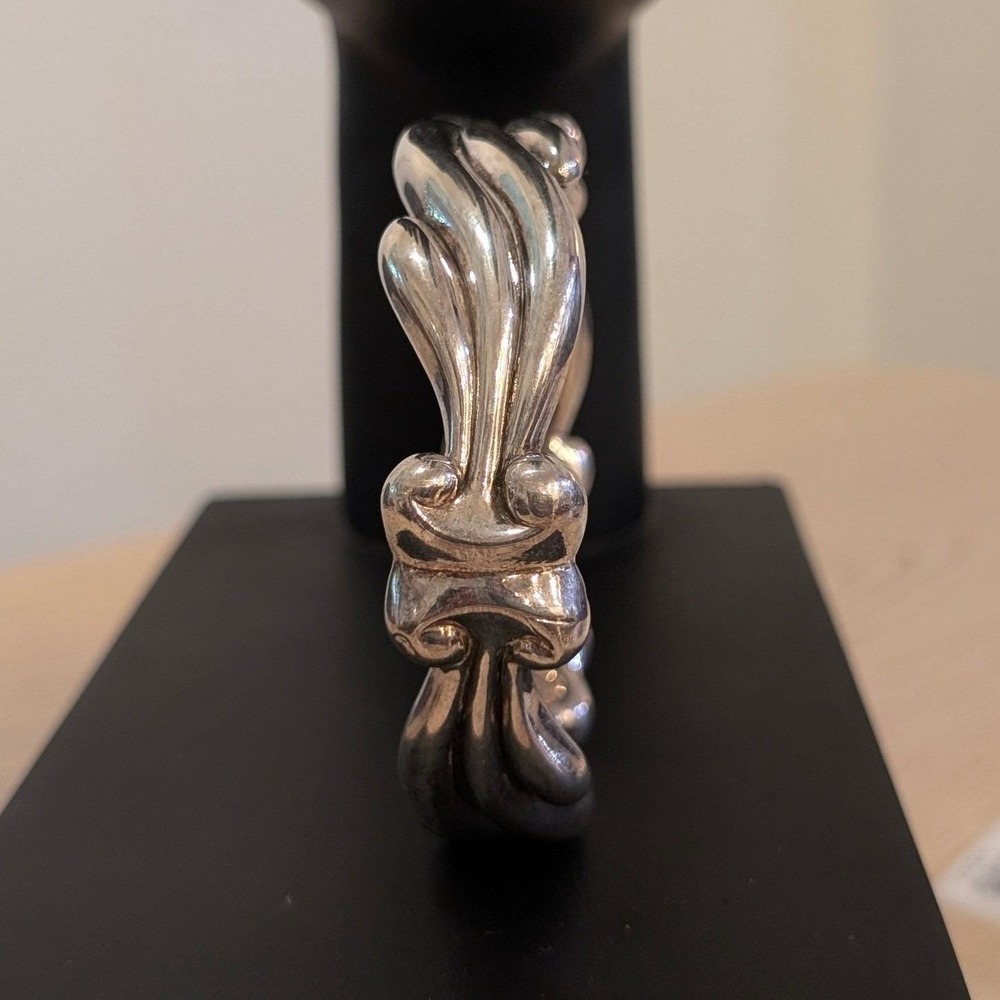 Vintage Brutalist Sterling Silver Sculptural Wave Bangle Bracelet Statement Cuff - Picture 4 of 7